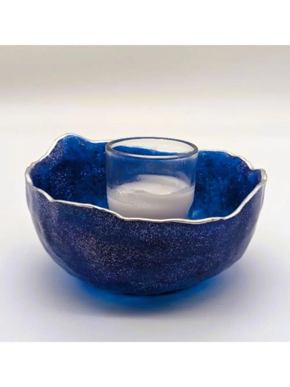 Blue Resin Decorative Bowl With Silver Rim - 4.5